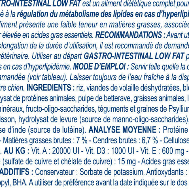 Royal Canin Veterinary Diet Gastro Intestinal Low Fat pour chiens