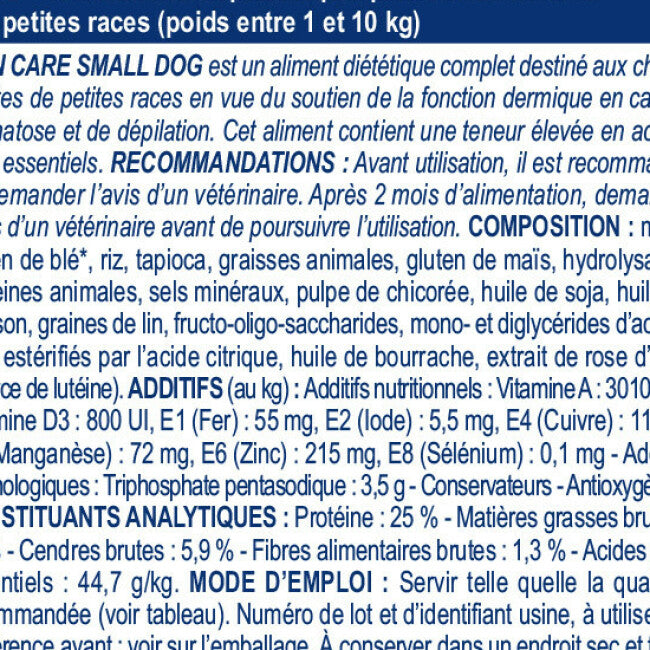 Croquettes Royal Canin Veterinary Diet Skin Care Small Dog pour chiens