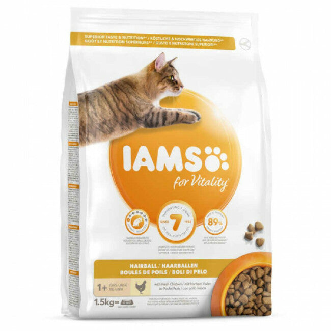 Croquettes IAMS Vitality boules de poils au Poulet pour Chat